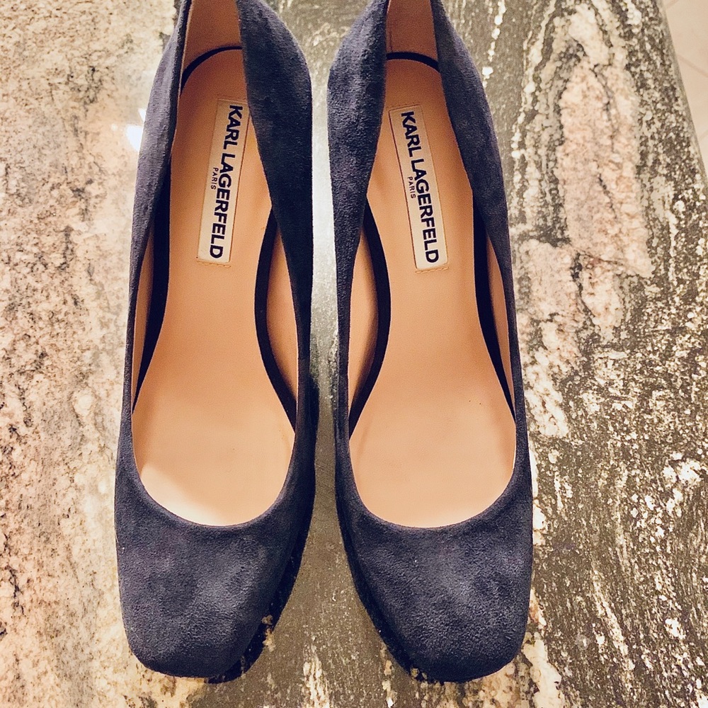 Blue suede heels